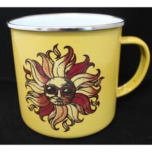Old Navy Enamel Mug, Sun Design Coffee Yellow Large Cup 22 Oz